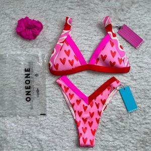 NWT OneOne Swimwear XOXO Valentines Day Limited Edition Pink Hearts Bikini NEW